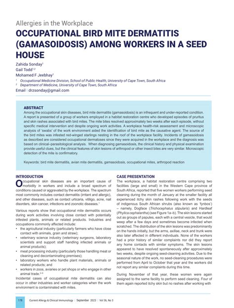 Pdf Occupational Bird Mite Dermatitis Gamasoidosis Among Workers In