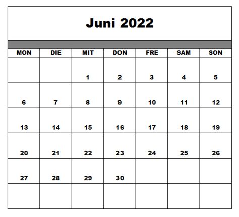 Kalender 2022 Juni Zum Ausdrucken Druckbarer 2022 Kalender