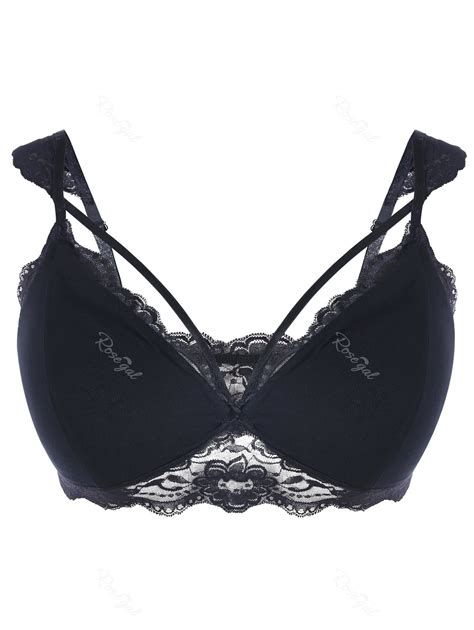 69 Off Plus Size Caged Strappy Lace Bra Rosegal