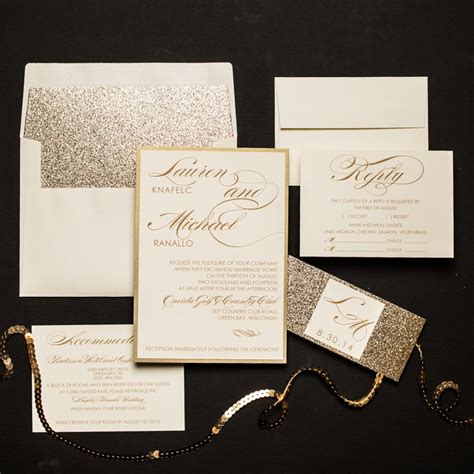 Champagne Glitter Wedding Invitations Too Chic And Little Shab Design