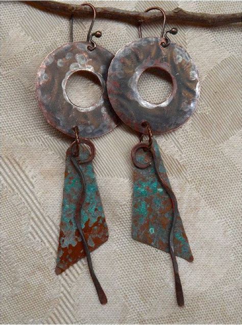 Hammered Rustic Copper Earrings Etsy Gioielleria Artigianale