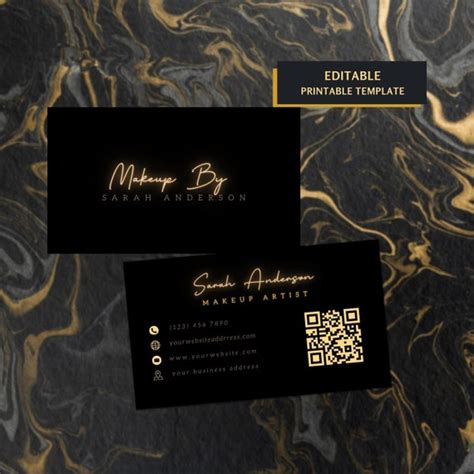 Custom Luxury Business Cards Template Gold Black Minimal Etsy