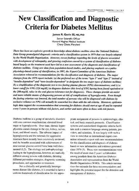 Pdf New Classification And Diagnostic Criteria For Diabetes Mellitus