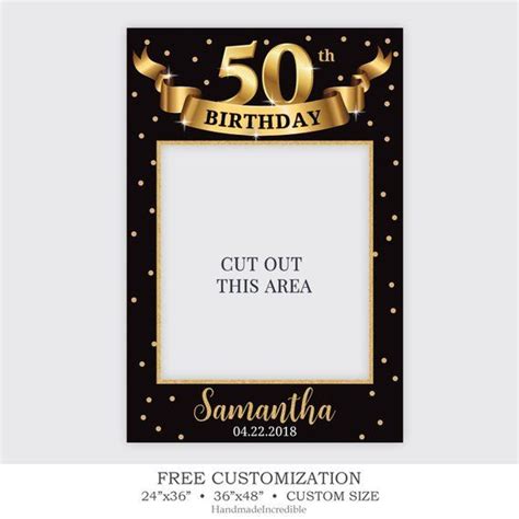 50th Birthday Selfie Frame Template Printable Gold And Black Etsy