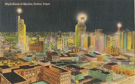 Vintage Postcard Downtown Dallas At Night Texas Birds Eye View