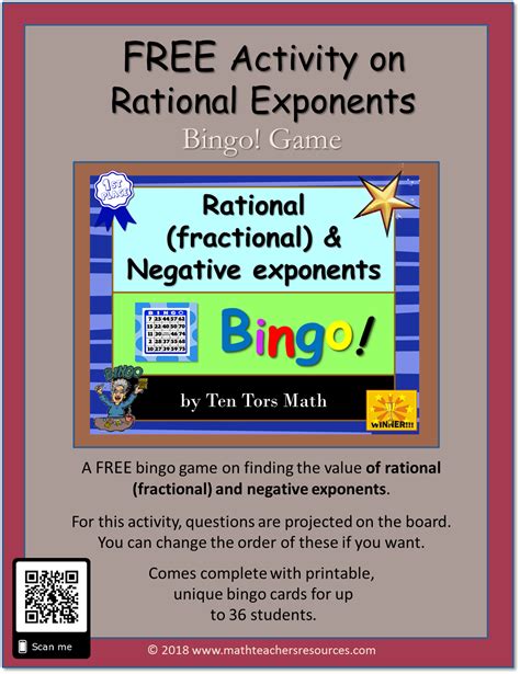 Rational Fractional And Negative Exponents Activity Free Exponent