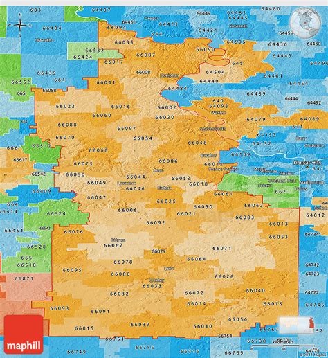 Political Shades Panoramic Map Of Zip Codes Starting With 660