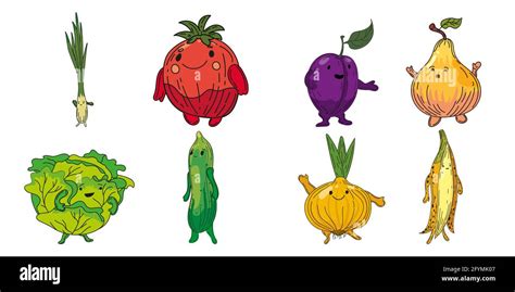 Verduras Juego Dibujo A Mano Personajes De Grabado Dibujos Animados
