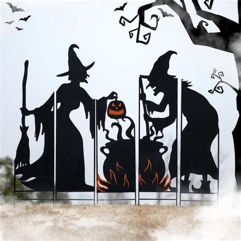 Glitzhome 345 In H Set Of 5 Halloween Metal Silhouette Witches With