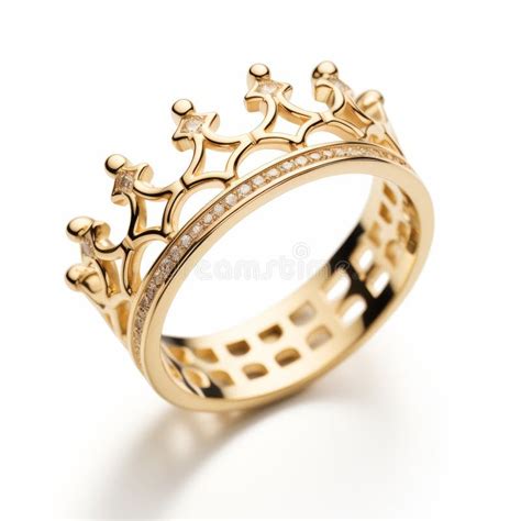 Elegant Crown Ring In Gold With Diamond Accents Stock Illustration