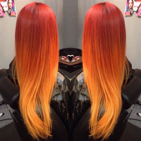 Beautiful Fiery Red To Orange To Yellow Ombré Using Only Wella Color