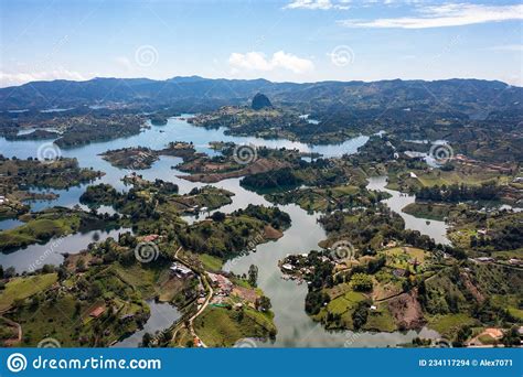 Amazing Landscape Of Guatape Colombia From A Drone Stock Photo Image