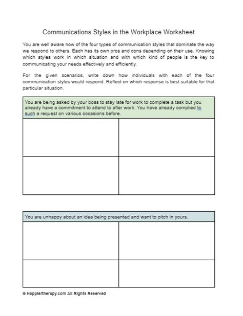 Communications Styles In The Workplace Worksheet Happiertherapy