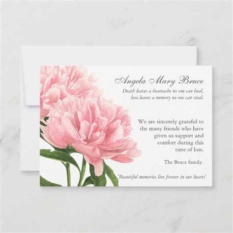 Funeral Thank You Cards Antique Peonies 1 Zazzle