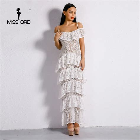 Buy Missord 2018 Sexy New Off Shoulder Elegant Lace Dresses Female Ruffles Maxi