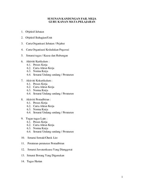 Senarai tugas guru penolong kanan 1 3. (PDF) SUSUNAN KANDUNGAN FAIL MEJA GURU KANAN MATA ...