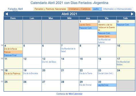 Calendario Abril 2021 Para Imprimir Argentina