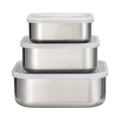 Tramontina 3pc Stainless Steel Covered Square Container Set Frosted