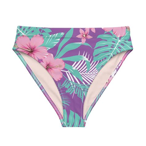 High Waist Cheeky Bikini Bottom Turquoise Purple Hawaiian Etsy