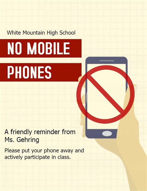 No Mobile Phones Announcement Poster For School Template School