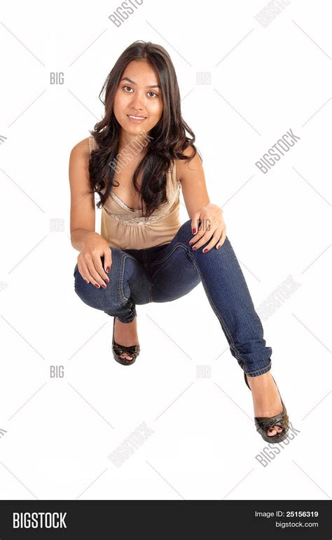 Girl Crouching On Image And Photo Free Trial Bigstock