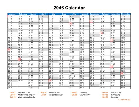 2046 Calendar Horizontal One Page