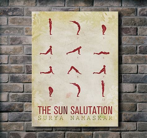 Sun Salutation 12 Basic Yoga Postures 18x24 By Sunnychampagne