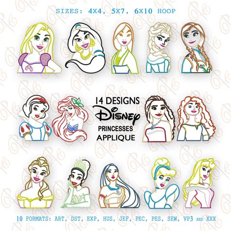5 Disney Princess Applique Embroidery Design Angela