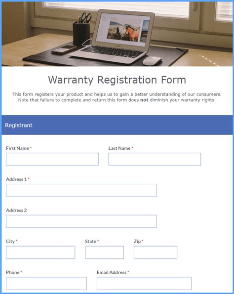 warranty registration form template formsite