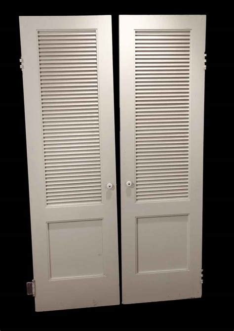 Vintage 1 Pane Louver Wood Closet Double Doors 795 X 47 Olde Good Things
