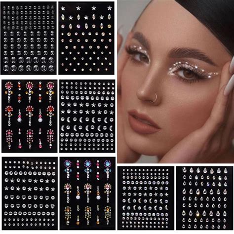 1 Pcs Disposable Tattoo Stickers Face Jewelry Color Crystal Diamond Diy