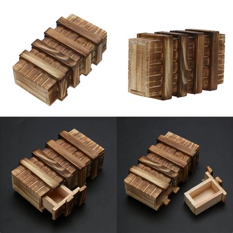 Wooden Puzzle Box With Secret Wood Drawer Magic Compartment Brain