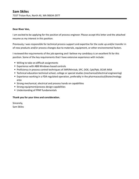 Process Engineer Cover Letter Velvet Jobs