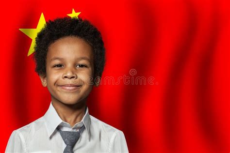 Chinese Kid Boy On Flag Of China Background Education And Childhood