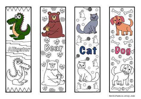 Animals 1 Coloring Bookmarks Bookmarks Coloring Page Instant Pdf