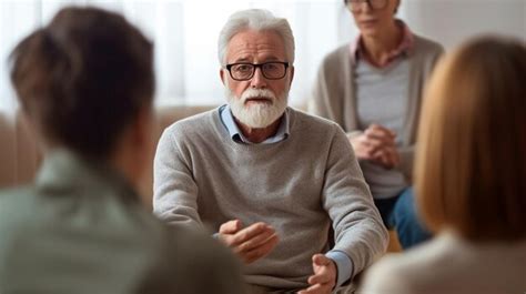 Un Anciano Ansioso Que Asiste A Una Sesión De Terapia Grupal Con Ia