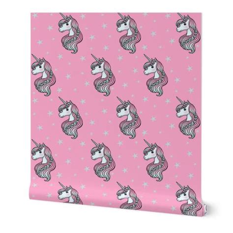 Unicorn Hot Pink And Teal Unicorn And Wallpaper Spoonflower