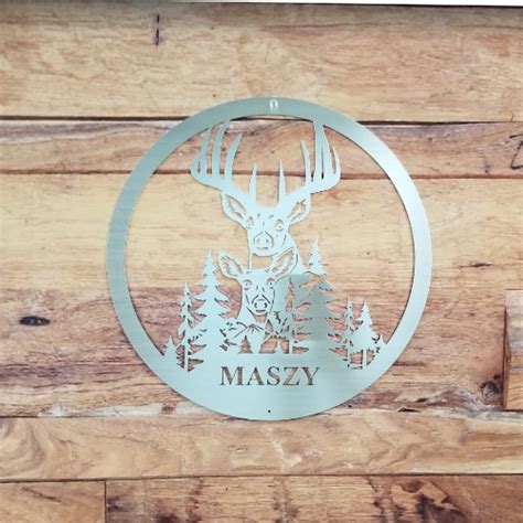 Round Deer And Tree Scene With Name Personalized Custom Metal Art Home