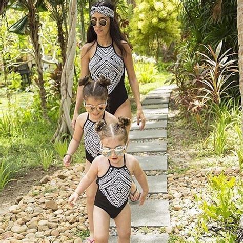 mother and girls one piece bikini push up padded swimwear swimsuit bathing suit mommy daughter