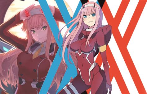 Red, white, and orange abstract digital wallpaper, anime, anime girls. A Zero Two wallpaper that I made...This is my first ...