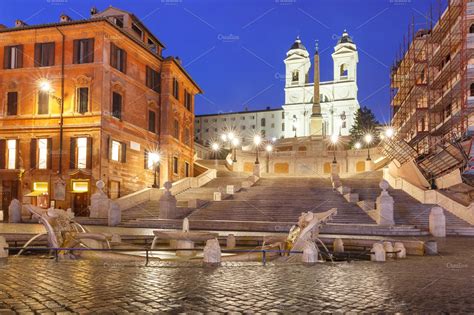 Spanish Steps At Night Rome Italy Featuring Spanish Steps Piazza Di