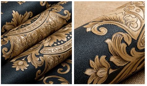Gold Black Damask Embossed Victorian Wallpaper 3d Luxury Wall Etsy