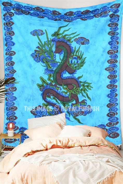 Blue Chinese Dragon Tapestry Tie Dye Tapestry Wall Hanging Bedding