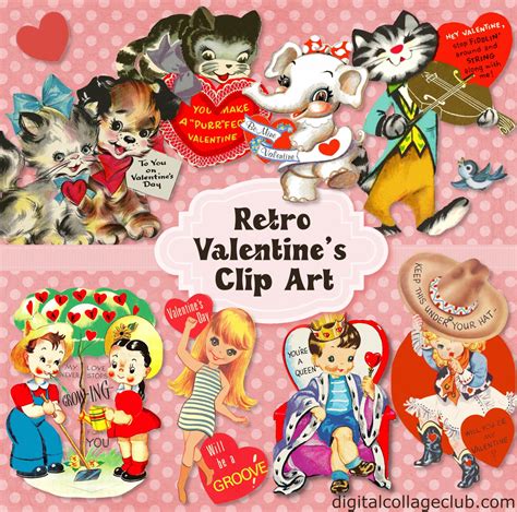 Retro Valentines Clip Art Collection The Digital Collage Club