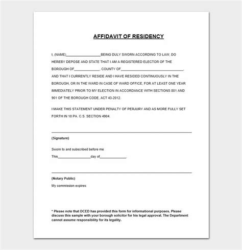 Proof Of Residency Notarized Letter Template