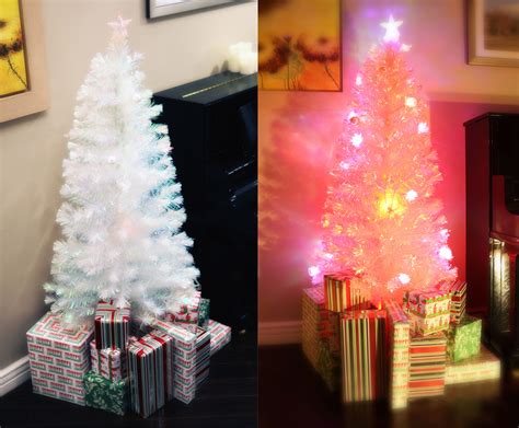 6 Ft White Pre Lit Multi Color Led Fiber Optic Christmas