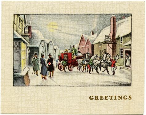 Victorian Christmas Card Vintage Holiday Card Horse Carriage