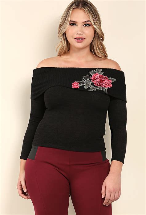 plus size rose embroidered off the shoulder top shop old plus size at papaya clothing