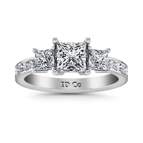 Three Stone Princess Cut Engagement Ring Rebecca 14k White Gold