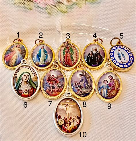 Saint Medals In Gold Charms Full Color Holy Medals Choose Etsy